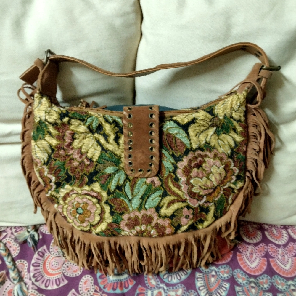 Vintage EGO Floral Tapestry Fringe Shoulder Bag